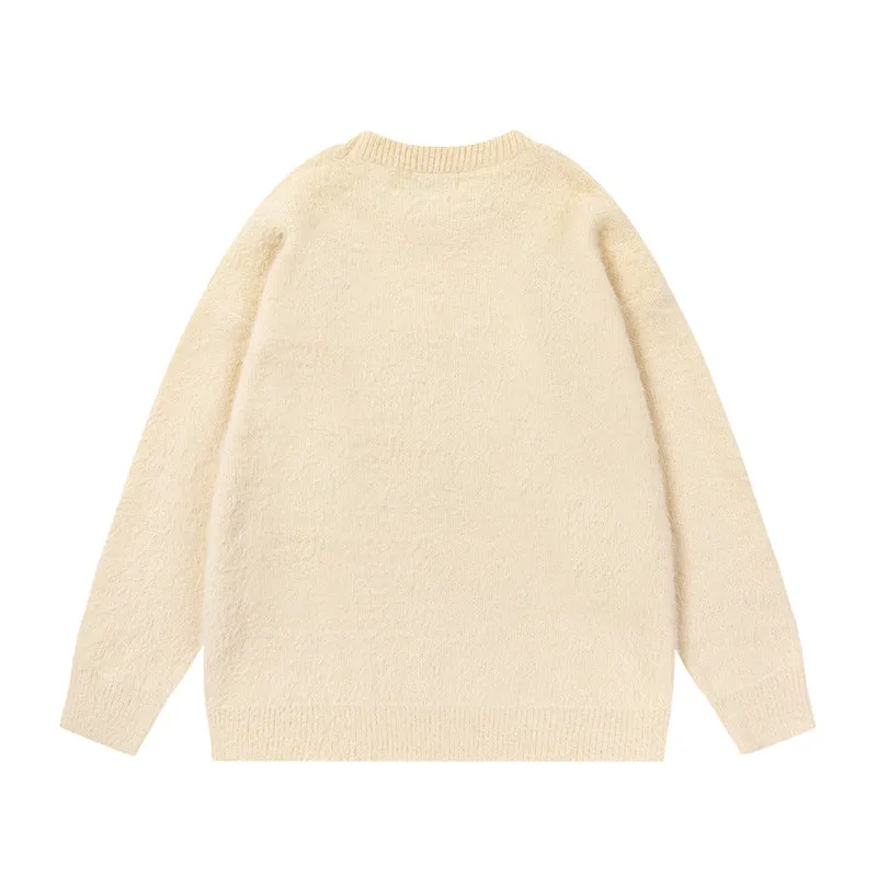 Floral Embroidered Cream Knit Sweater