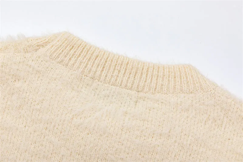 Floral Embroidered Cream Knit Sweater