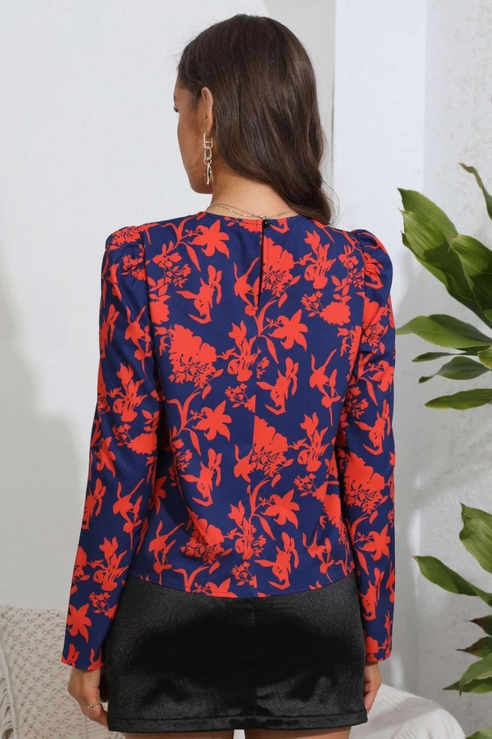 Floral Long Sleeve Ruched Blouse