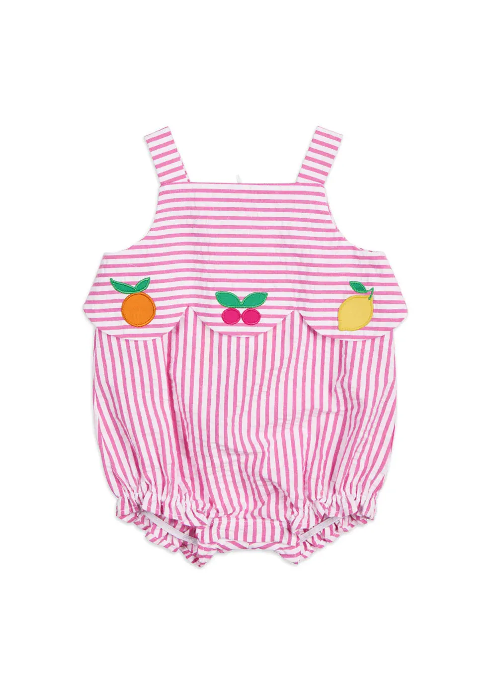 Florence Eiseman infant girl seersucker romper with fruit
