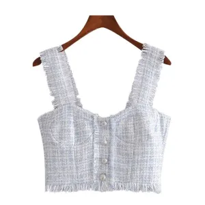 FRAYED TASSEL TWEED CROPPED TOP