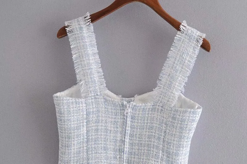 FRAYED TASSEL TWEED CROPPED TOP