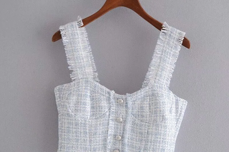 FRAYED TASSEL TWEED CROPPED TOP