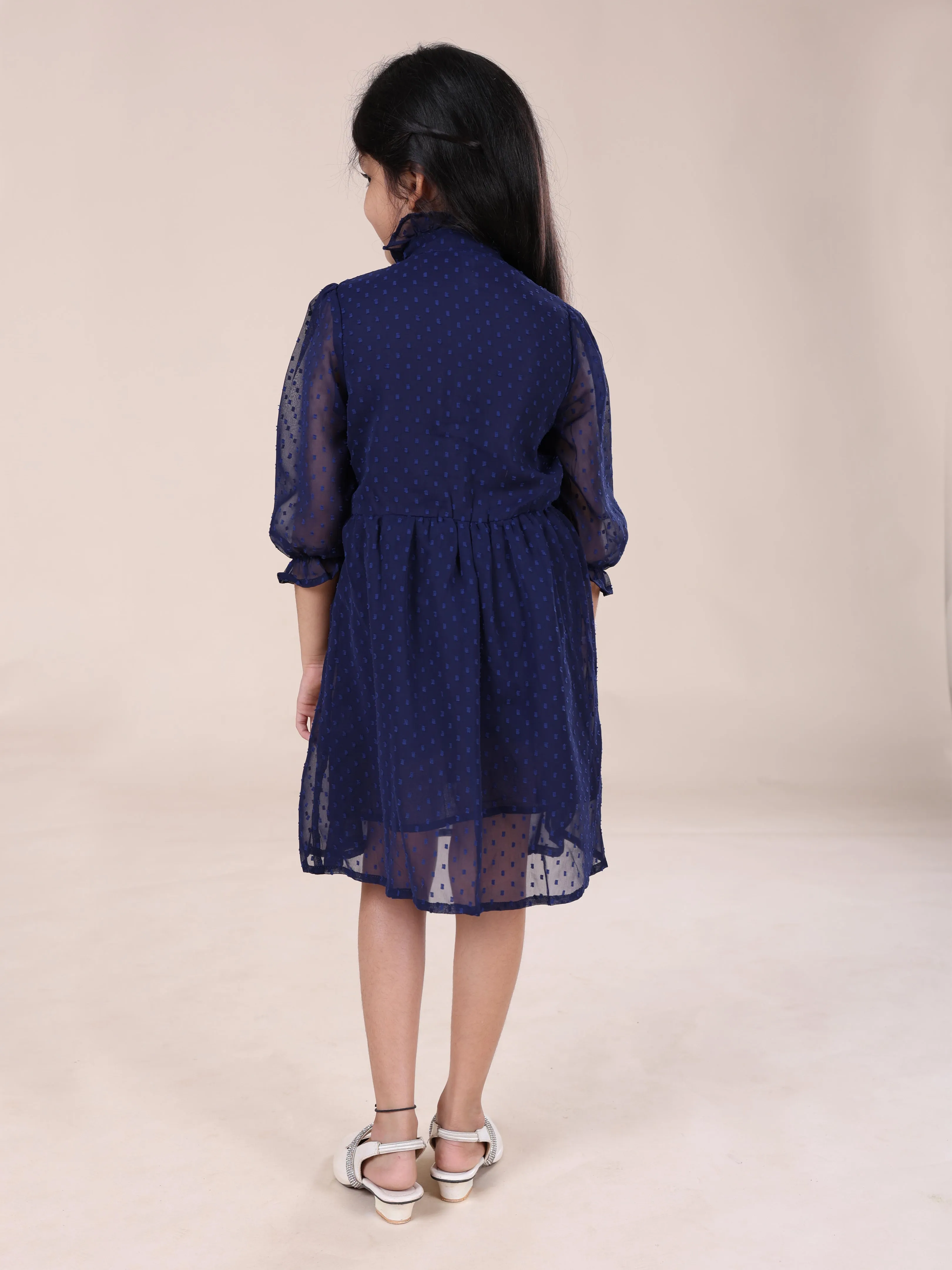 Girls Front Yoke Frill Detailed Placket Full Sleeves Dress