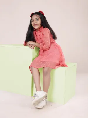 Girls Front Yoke Frill Detailed Placket Full Sleeves Dress
