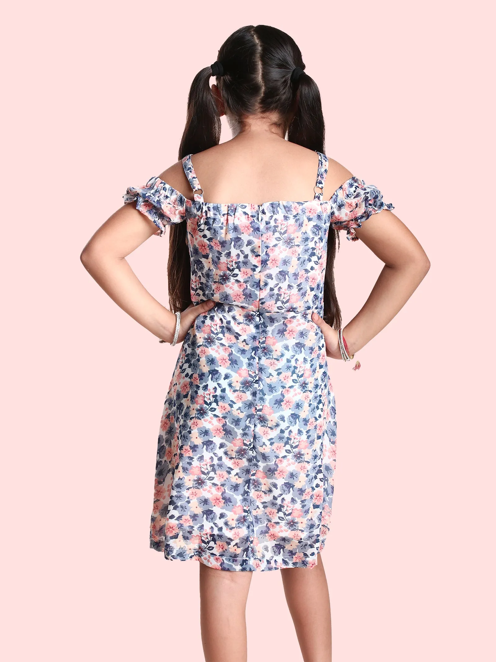 Girls Georgette Off Shoulder Puff Sleeves Dress