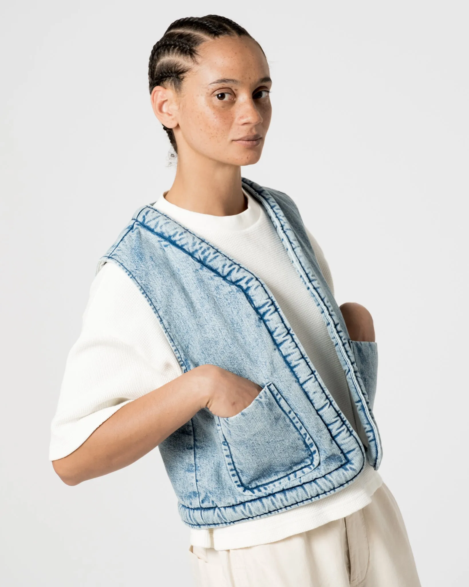 G.o.D Tsuki Vest Salt Lake Denim Blue
