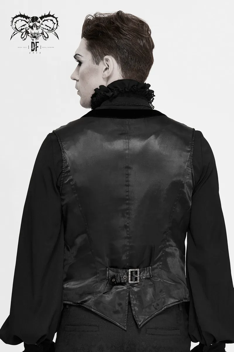 Gothic Black Short Waistcoat For Men / Vintage Male Single Button Waistcoats