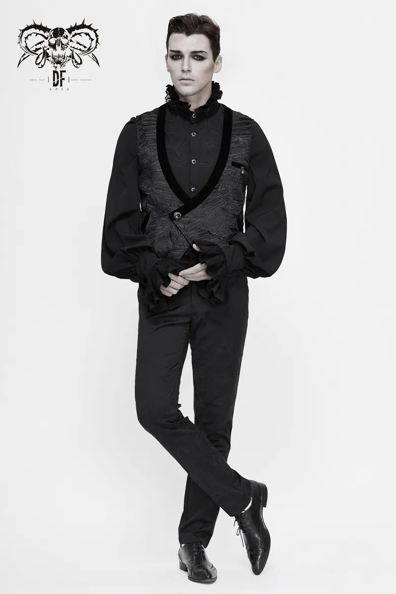 Gothic Black Short Waistcoat For Men / Vintage Male Single Button Waistcoats