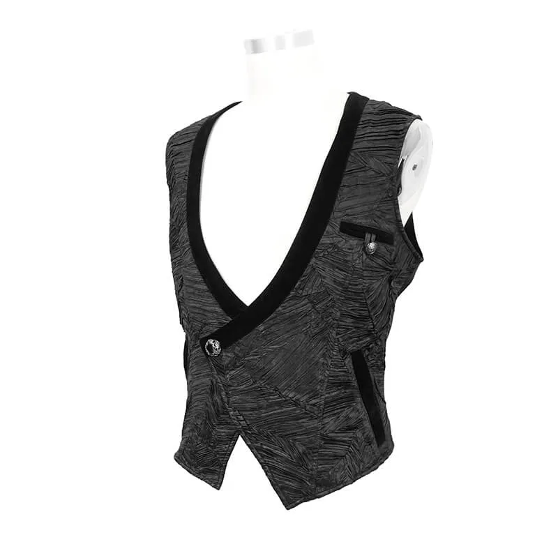 Gothic Black Short Waistcoat For Men / Vintage Male Single Button Waistcoats