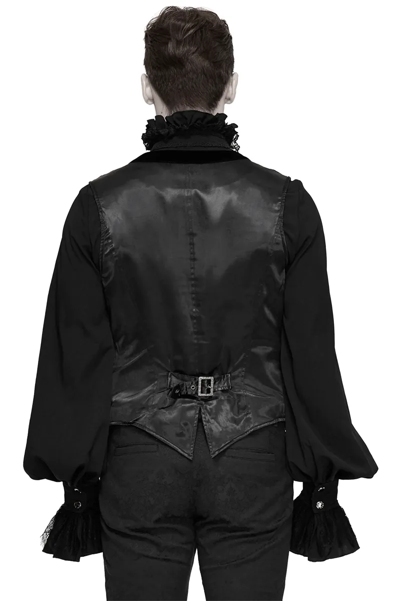Gothic Black Short Waistcoat For Men / Vintage Male Single Button Waistcoats