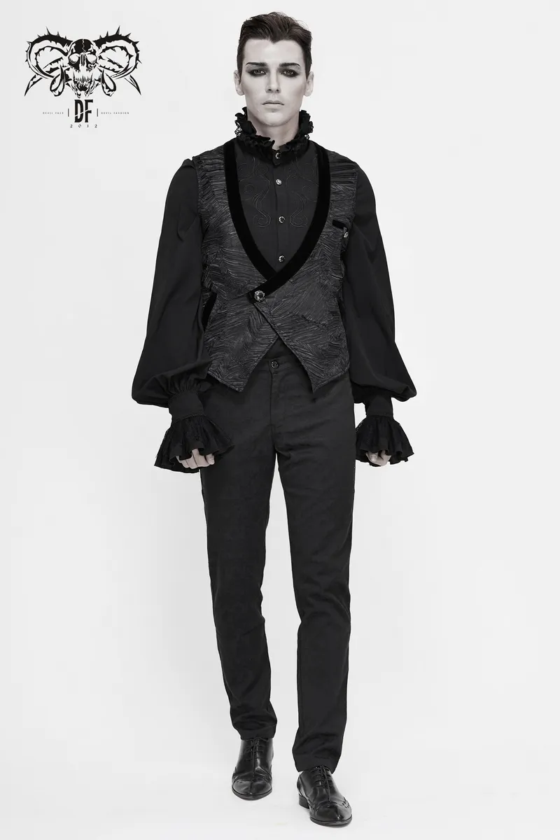 Gothic Black Short Waistcoat For Men / Vintage Male Single Button Waistcoats