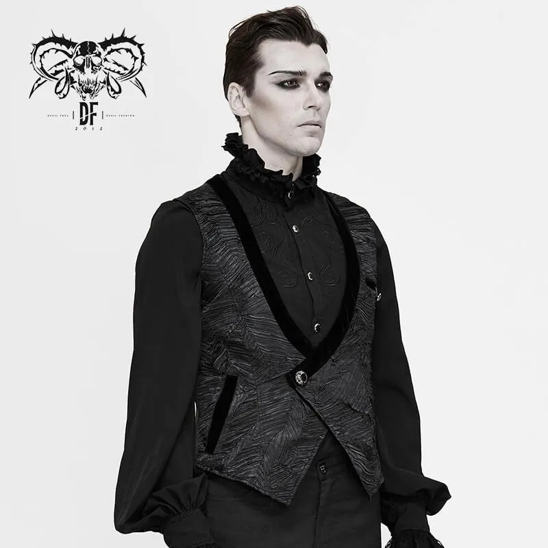 Gothic Black Short Waistcoat For Men / Vintage Male Single Button Waistcoats