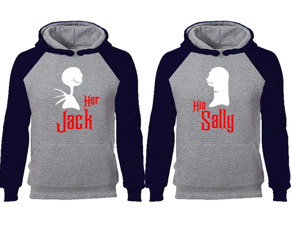 Her Jack & His Sally Couple Matching Raglan Hoodies – Comfortable Unisex Pullover | Sold Separately in Sizes & Colors