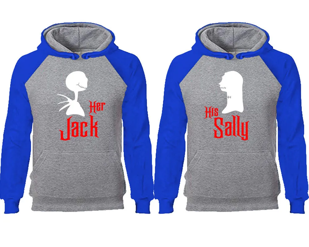 Her Jack & His Sally Couple Matching Raglan Hoodies – Comfortable Unisex Pullover | Sold Separately in Sizes & Colors