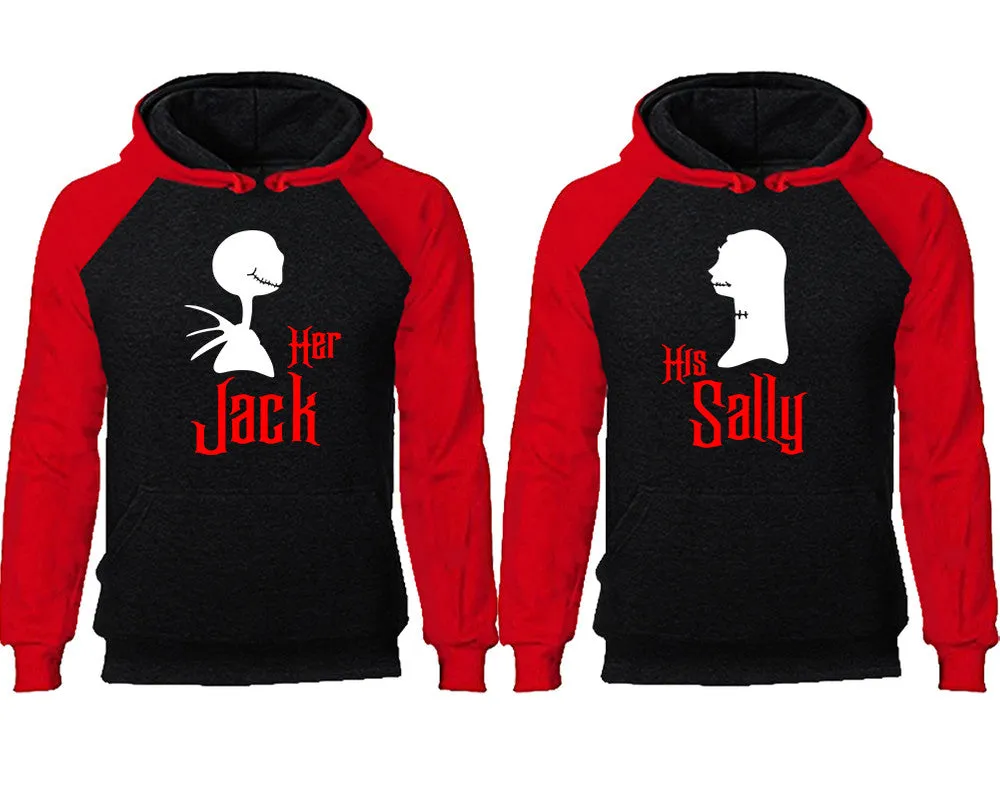 Her Jack & His Sally Couple Matching Raglan Hoodies – Comfortable Unisex Pullover | Sold Separately in Sizes & Colors