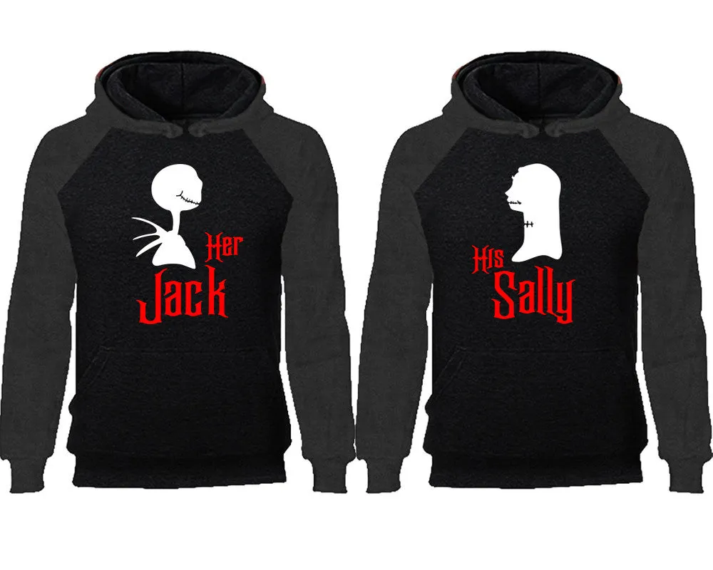 Her Jack & His Sally Couple Matching Raglan Hoodies – Comfortable Unisex Pullover | Sold Separately in Sizes & Colors
