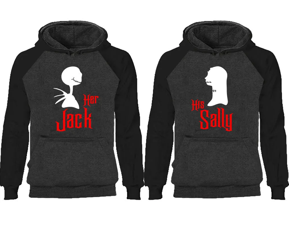 Her Jack & His Sally Couple Matching Raglan Hoodies – Comfortable Unisex Pullover | Sold Separately in Sizes & Colors