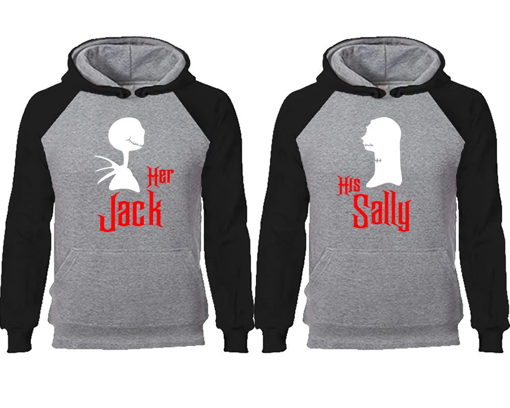 Her Jack & His Sally Couple Matching Raglan Hoodies – Comfortable Unisex Pullover | Sold Separately in Sizes & Colors