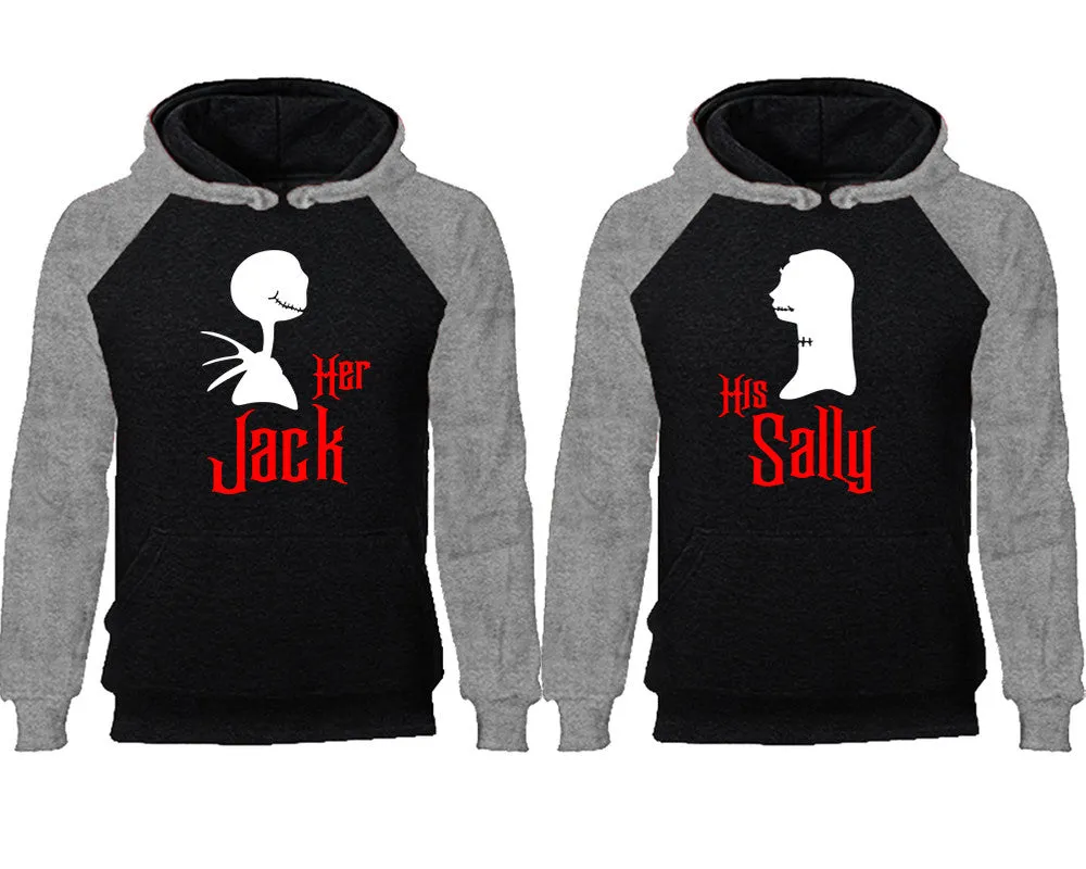 Her Jack & His Sally Couple Matching Raglan Hoodies – Comfortable Unisex Pullover | Sold Separately in Sizes & Colors