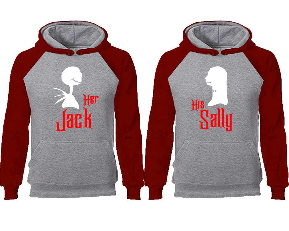 Her Jack & His Sally Couple Matching Raglan Hoodies – Comfortable Unisex Pullover | Sold Separately in Sizes & Colors