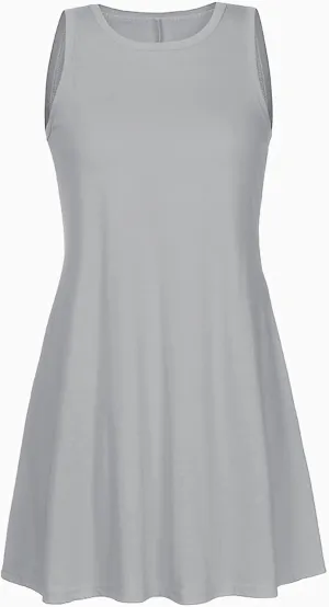 hlysgo Beach Dresses for Women 2025 Summer Sleeveless Crew Neck Casual Dress Solid Soft Comfy Mini Sundress with Pockets