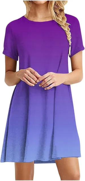 hlysgo Tshirt Dress for Women 2025 Vacation Short Sleeve Crew Neck Casual Dresses Trendy Tie-Dye Print Summer Mini Dress