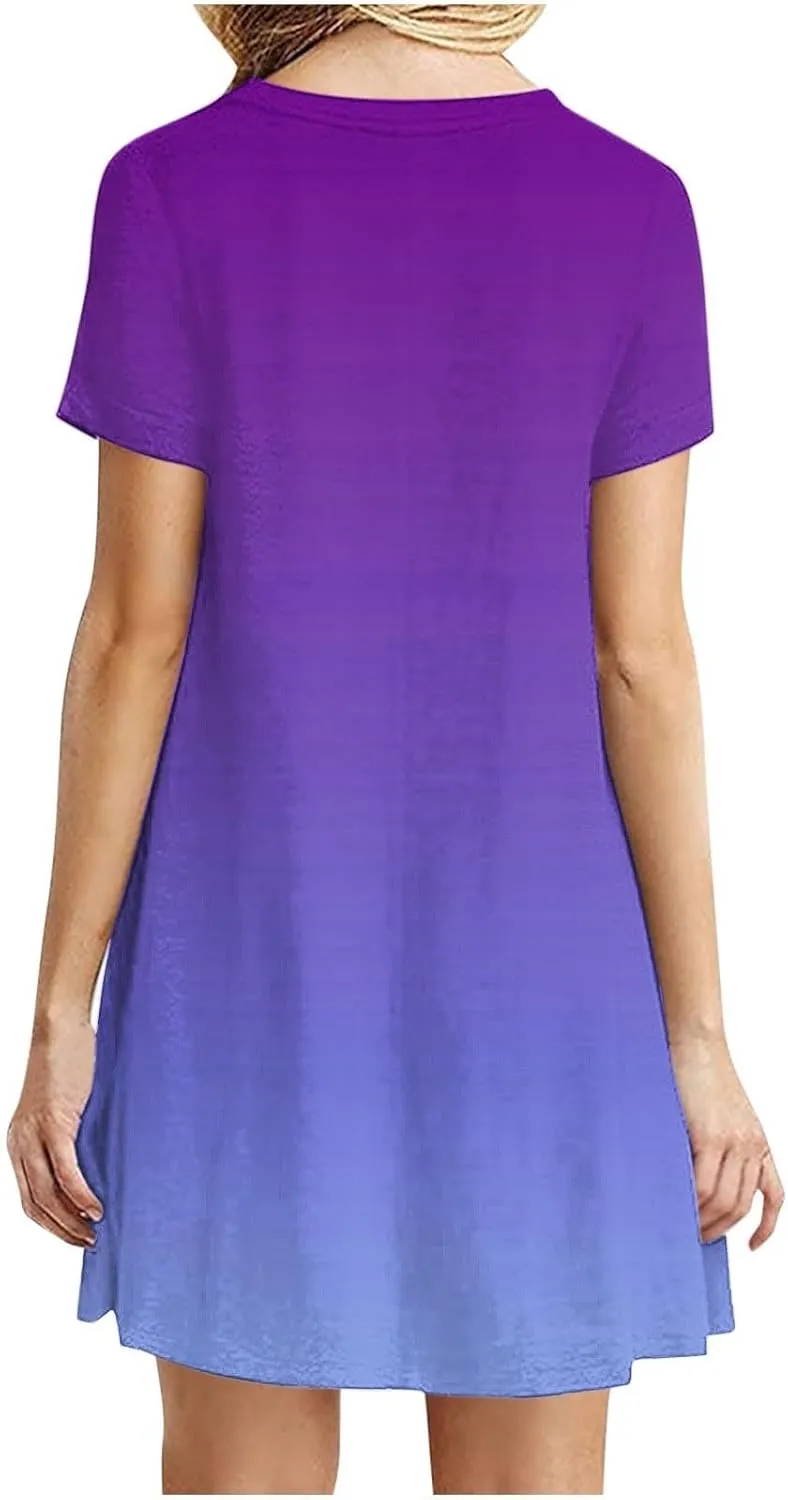 hlysgo Tshirt Dress for Women 2025 Vacation Short Sleeve Crew Neck Casual Dresses Trendy Tie-Dye Print Summer Mini Dress