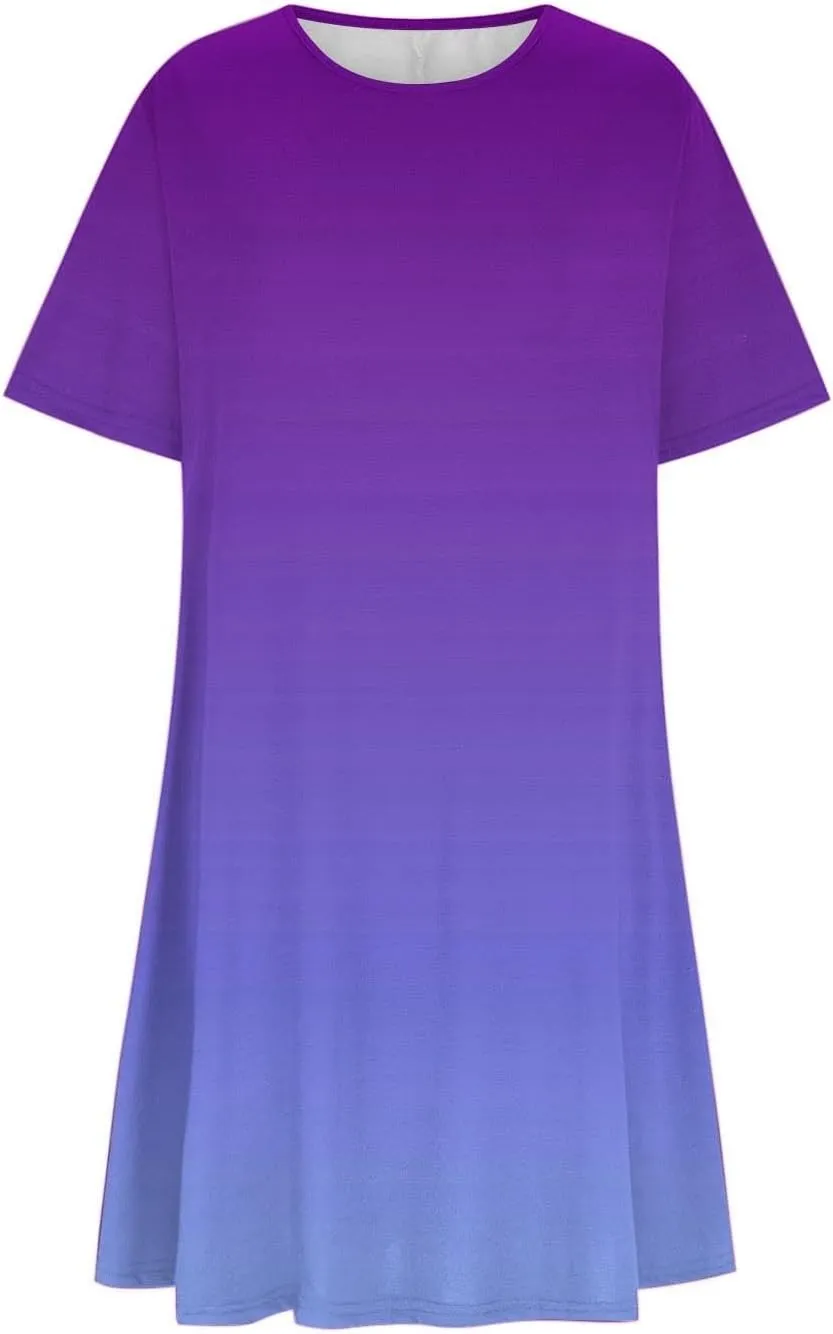 hlysgo Tshirt Dress for Women 2025 Vacation Short Sleeve Crew Neck Casual Dresses Trendy Tie-Dye Print Summer Mini Dress