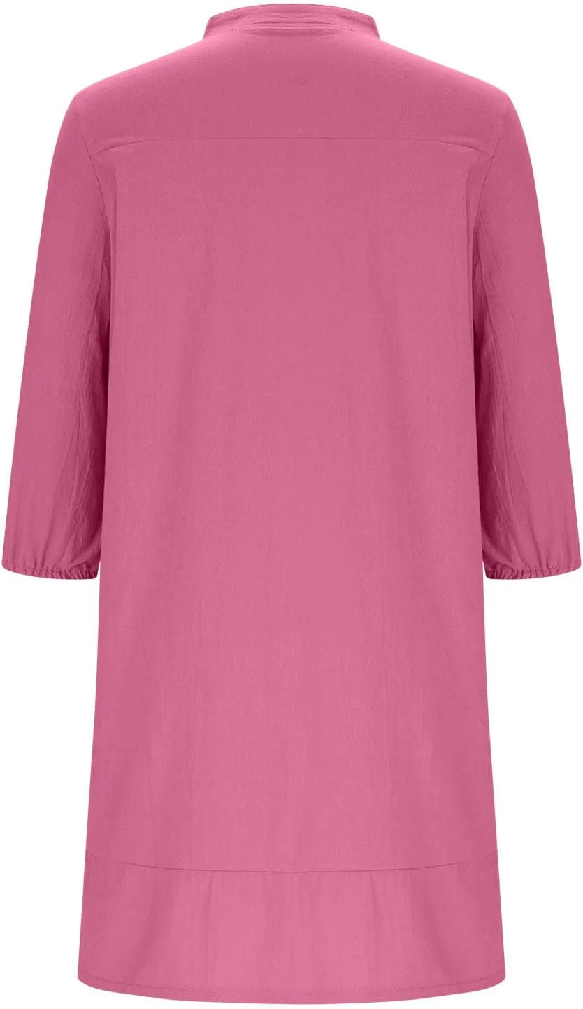 hlysgo Women's Mini Dress with Pockets 2025 Summer Casual 3/4 Sleeve V Neck Short Dress Trendy Knee Length Going Out Dresses