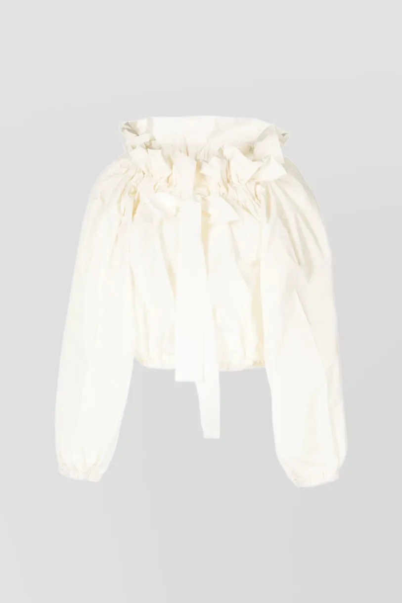 Ivory gros grain cropped voluminous blouse