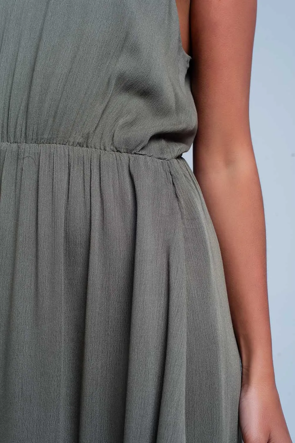 Khaki dress with crotchet trim