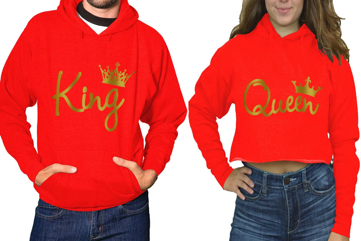 King & Queen Matching Hoodies - Women's Crop Top Hoodie & Men's Pullover, Sold Separately, Gold Foil Design