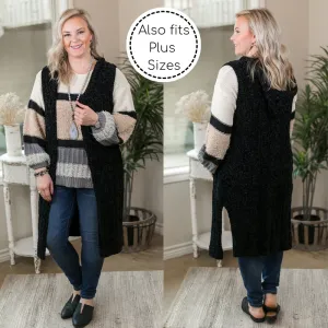 Last Chance Size S/M | Easy Days Long Chenille Knit Vest with Hood in Black