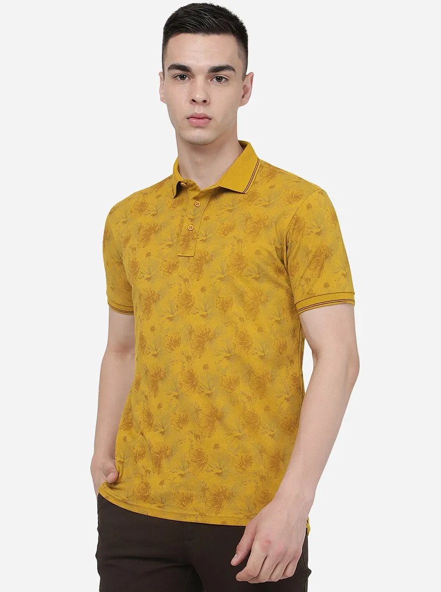 Lemon Curry Printed Slim Fit Polo T-Shirt | JadeBlue