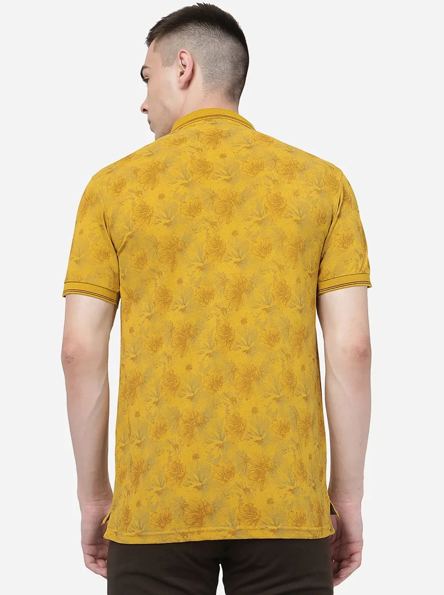 Lemon Curry Printed Slim Fit Polo T-Shirt | JadeBlue