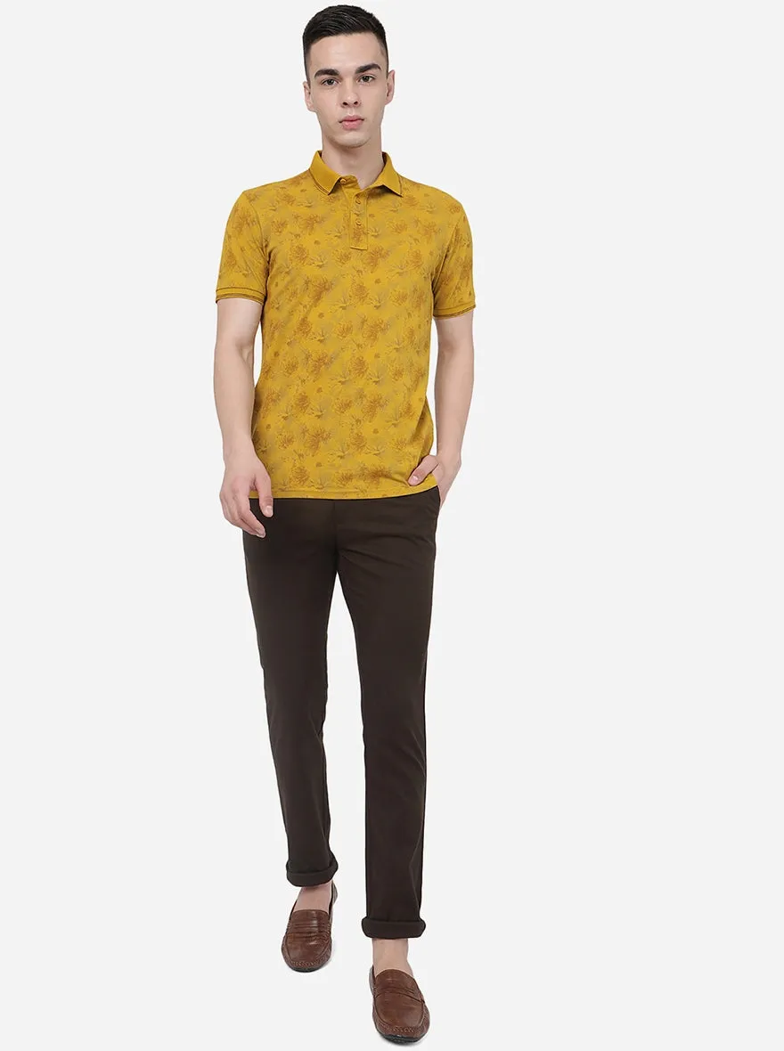 Lemon Curry Printed Slim Fit Polo T-Shirt | JadeBlue