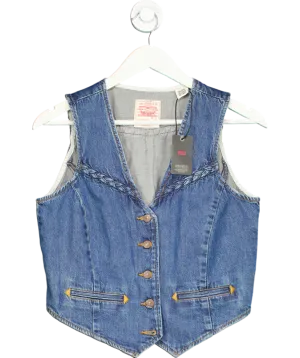 levis Blue Braided V-neck Denim Vest UK S
