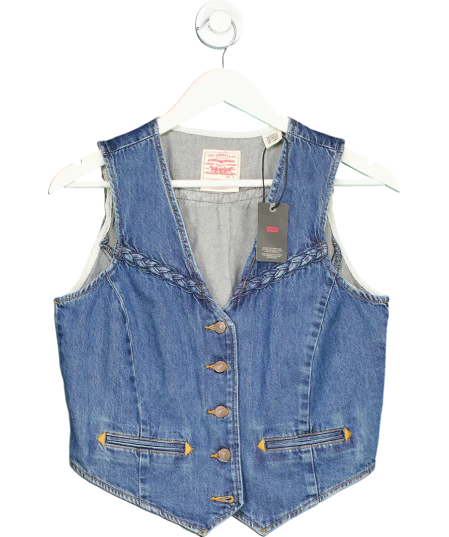 levis Blue Braided V-neck Denim Vest UK S