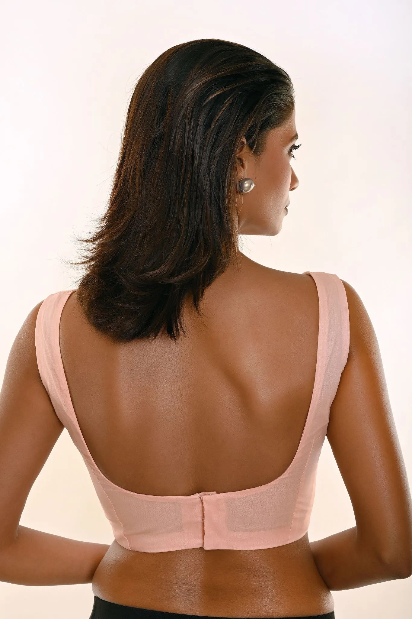 Light Peach Sleeveless Organza Blouse with Sweetheart Neckline
