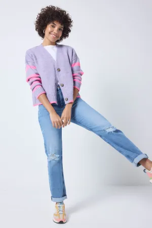 Lilac and Neon Pink Stripe Cardigan