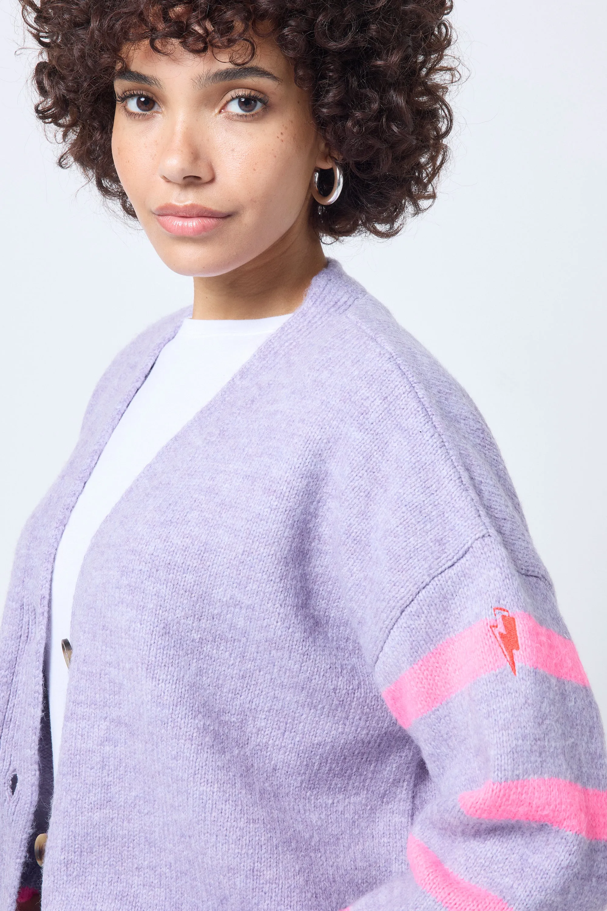 Lilac and Neon Pink Stripe Cardigan