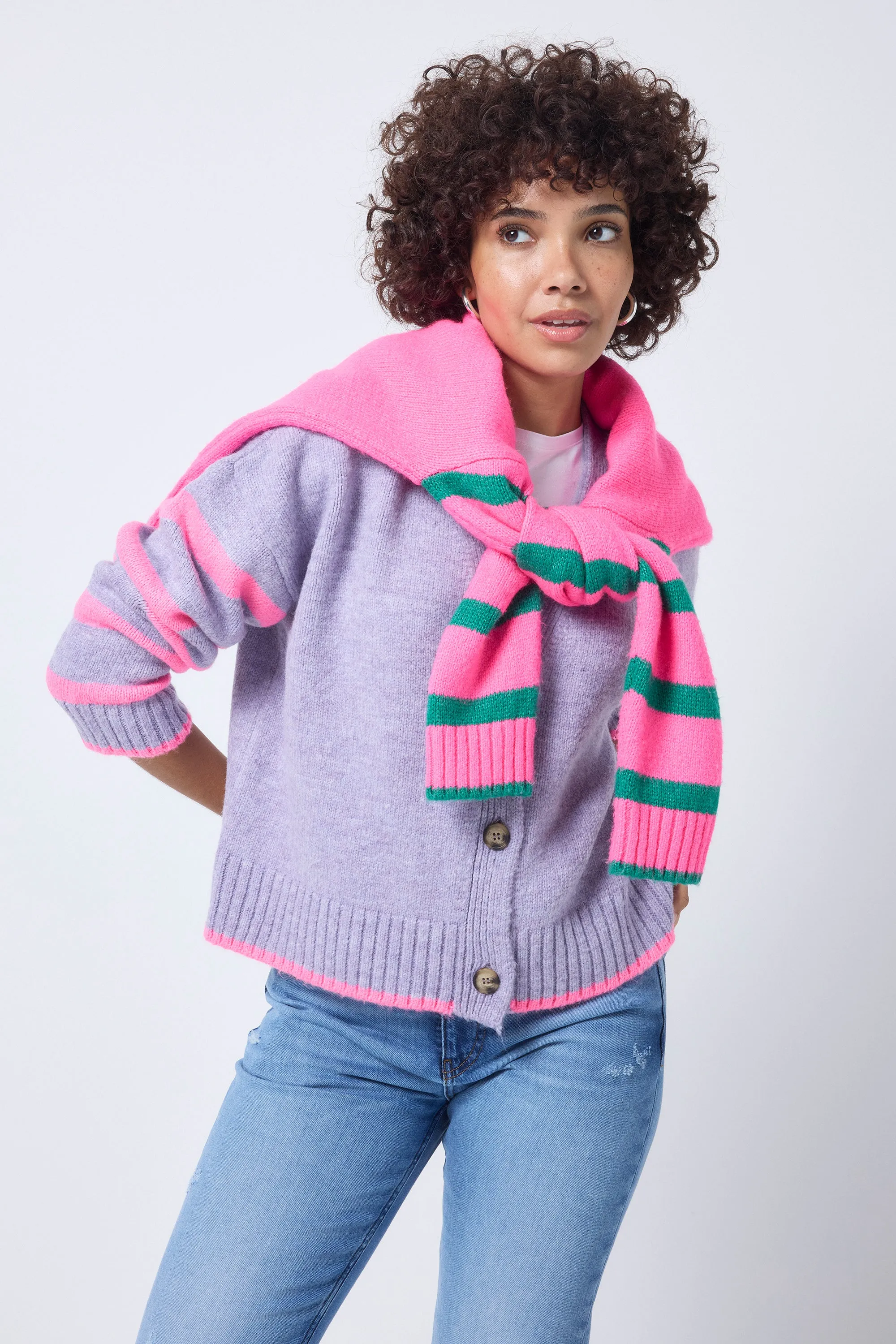Lilac and Neon Pink Stripe Cardigan