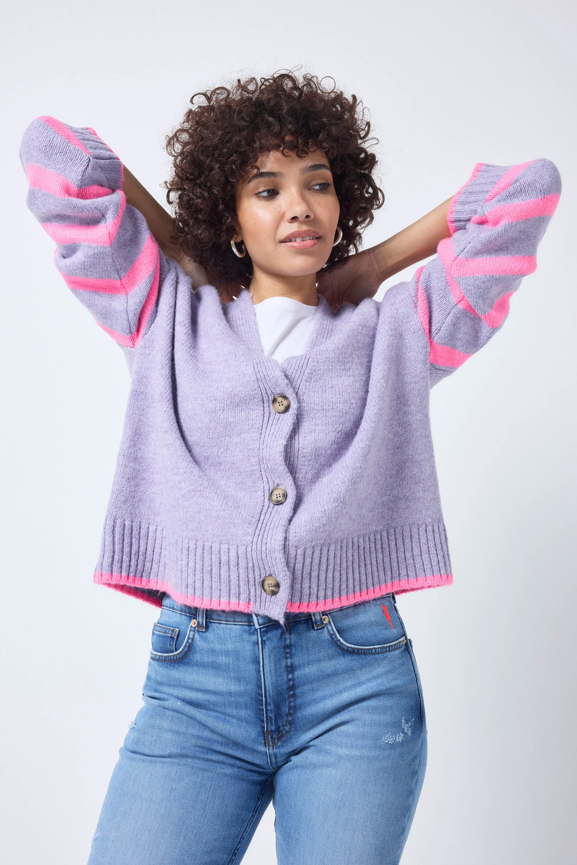Lilac and Neon Pink Stripe Cardigan