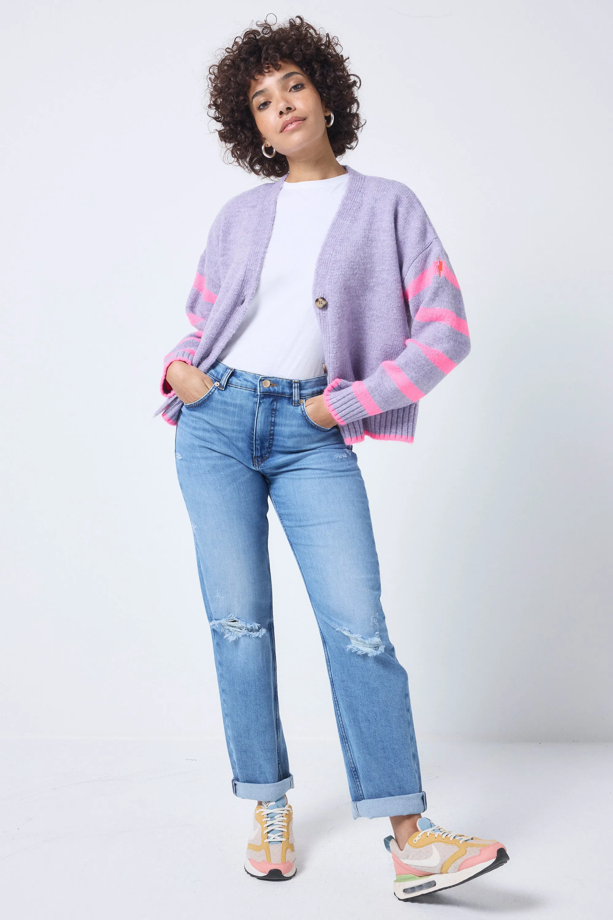 Lilac and Neon Pink Stripe Cardigan