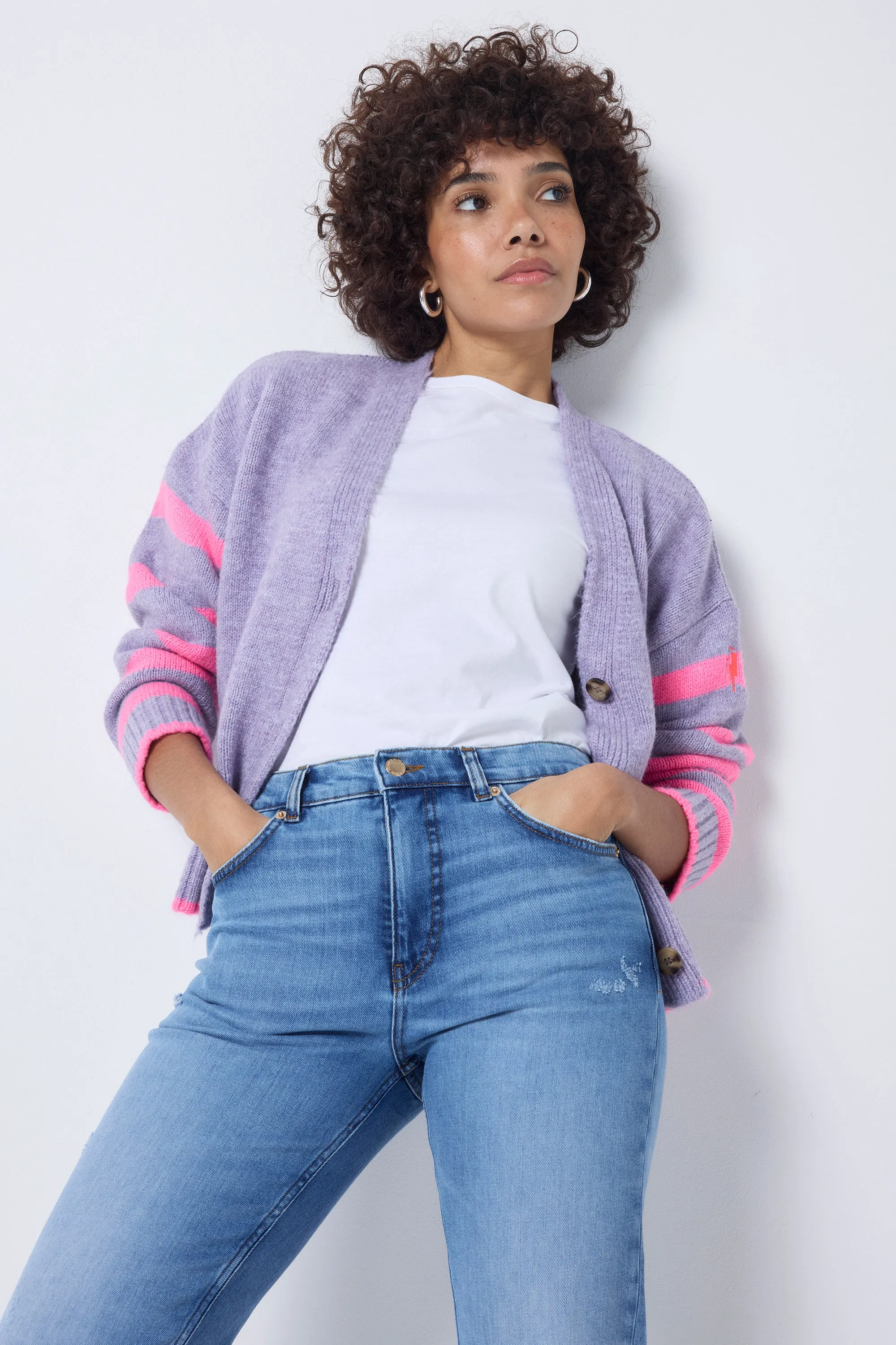 Lilac and Neon Pink Stripe Cardigan