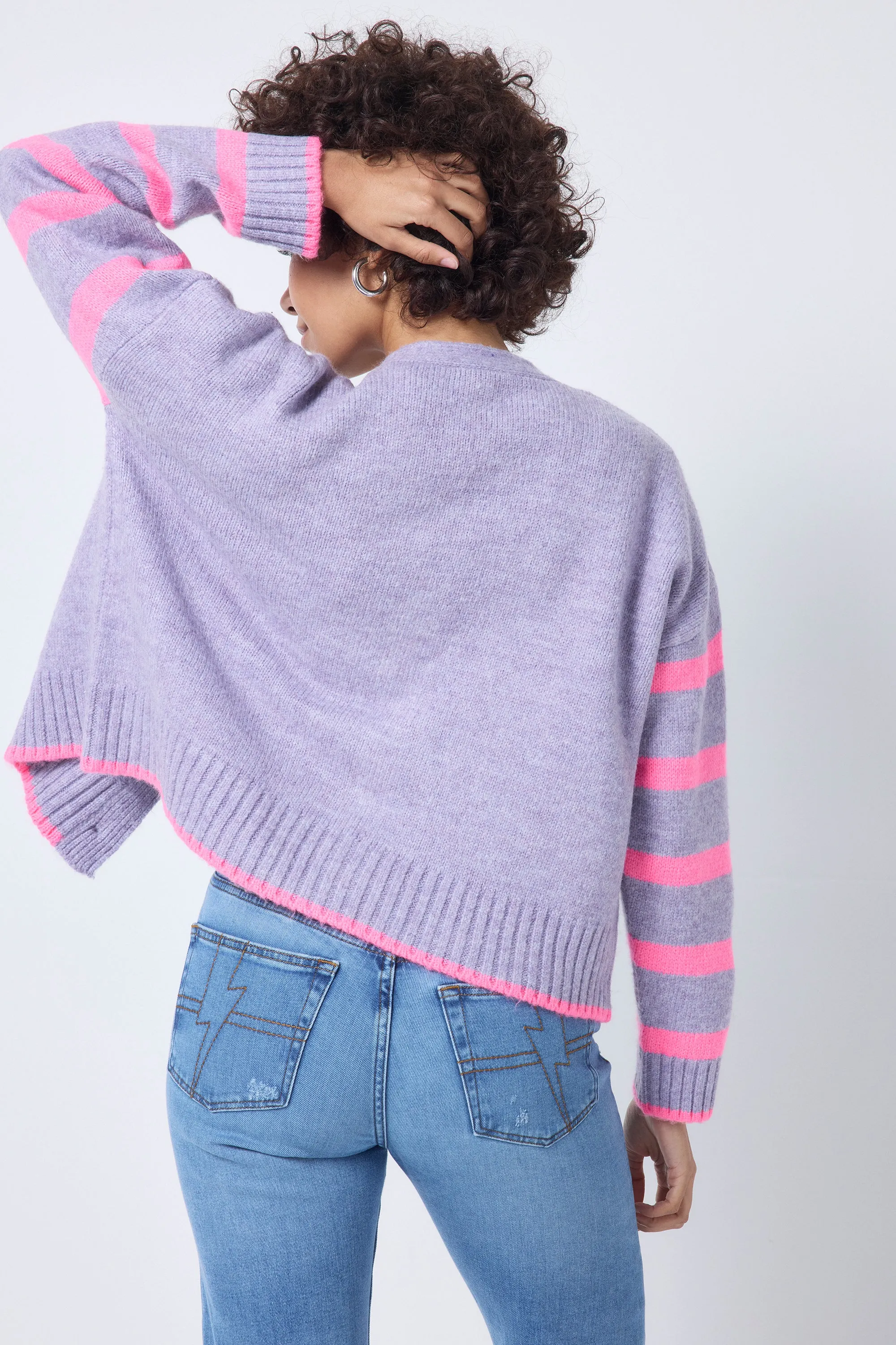 Lilac and Neon Pink Stripe Cardigan