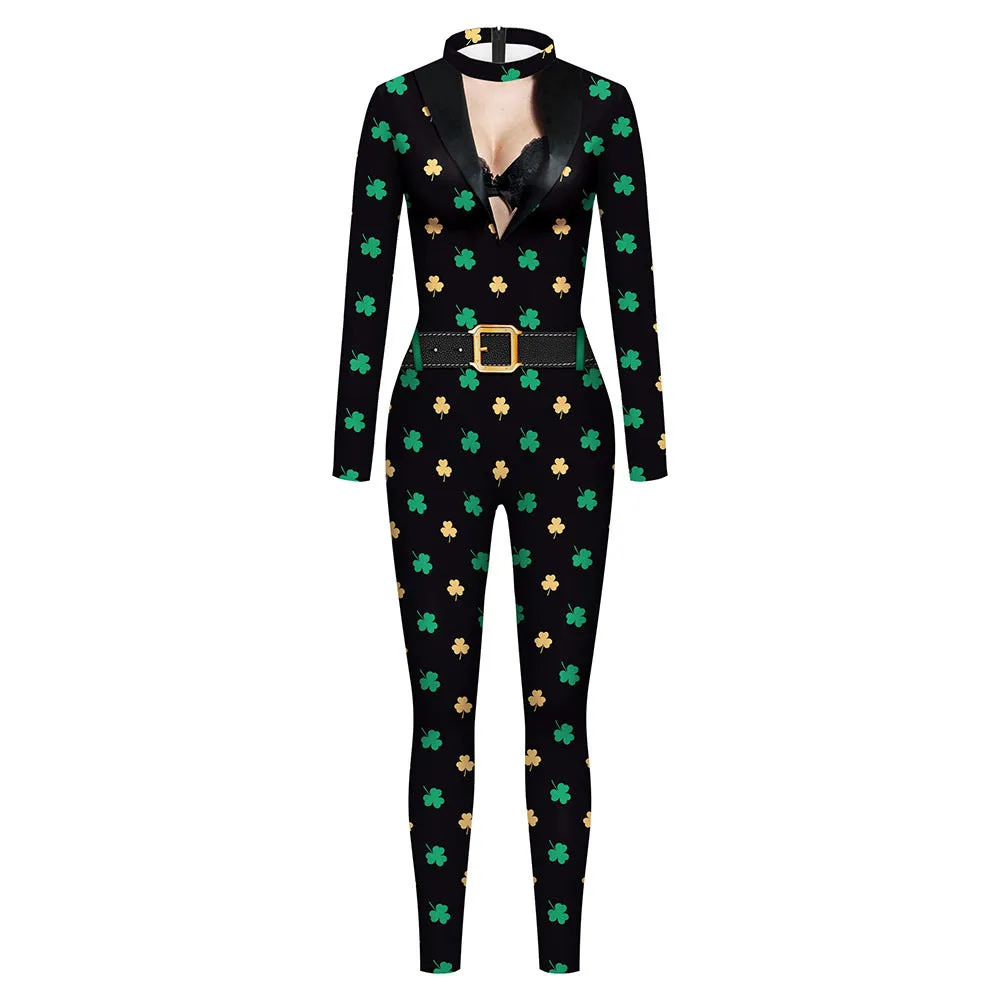 Long Sleeve Printed Wholesale Jumpsuits Wholesale Women's Holiday Wear For St. Patrick'S Day SJ182427
