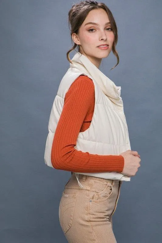 Love Tree Faux Leather Puffer Vest With Snap Button