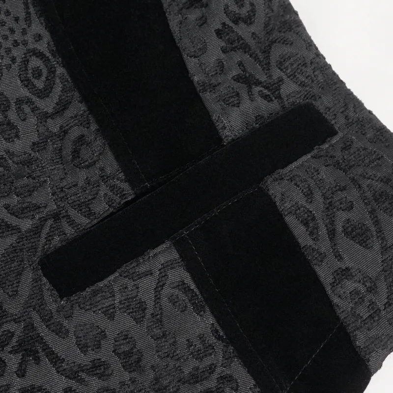 Male Black Jacquard Waistcoat / Men's Waistcoats with Patterned Metal Buttons and Belt on Back